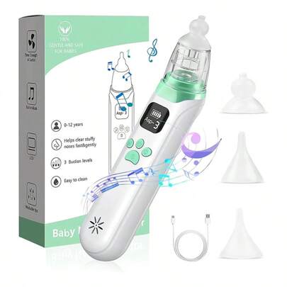 Aspirador nasal eléctrico, aspirador nasal para bebés con diseño antirreflujo para limpiar mucosidad y mocos nasales