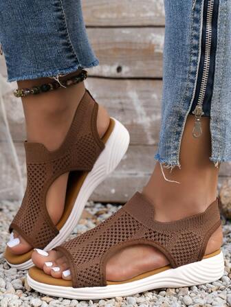 Plus Size Women Casual Lightweight Slip-On Sports Sandals, Comfortable Breathable Mesh Versatile Shoes