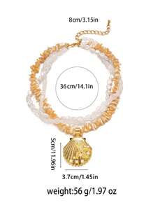 قلادة عقدة نجمة البحر ذات الطبقات للنساء المرتبطة بالشاطئ والبحر، مصنوعة يدويًا من الأصداف