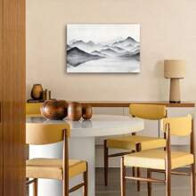 1 Pc, A Minimalist Ink Wash Landscape With Misty Mountains, Original, Canvas, Wall Art, Living Room Wall Decorations, Bedrooms, Bathrooms, Frame Poster Art Prints, Hanging Paintings, Home Decoration, Festivals. Home Decoration F 1