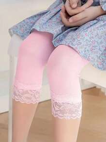2/3/4/5 Pairs Lace-Trimmed Candy Color Girls 3/4 Leggings & Capri Shorts, Spring/Summer