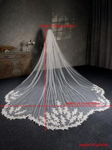 1pc Luxury European Style Wave Lace Trim Handmade Lace Bridal Veil, Extra Large Train White Long Wedding Photography Outdoor Garden Soft Tulle Wedding Accessory Valentine's Day Accessories - Beige - View 7