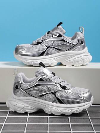 1 Pair Lightweight Youth Casual Sneakers, Breathable Mesh Upper, Fashion Color Matching, Daily Wear Lace-Up Low Top, Shock Absorbing Cap Toe, Sports Shoe For Campus Students