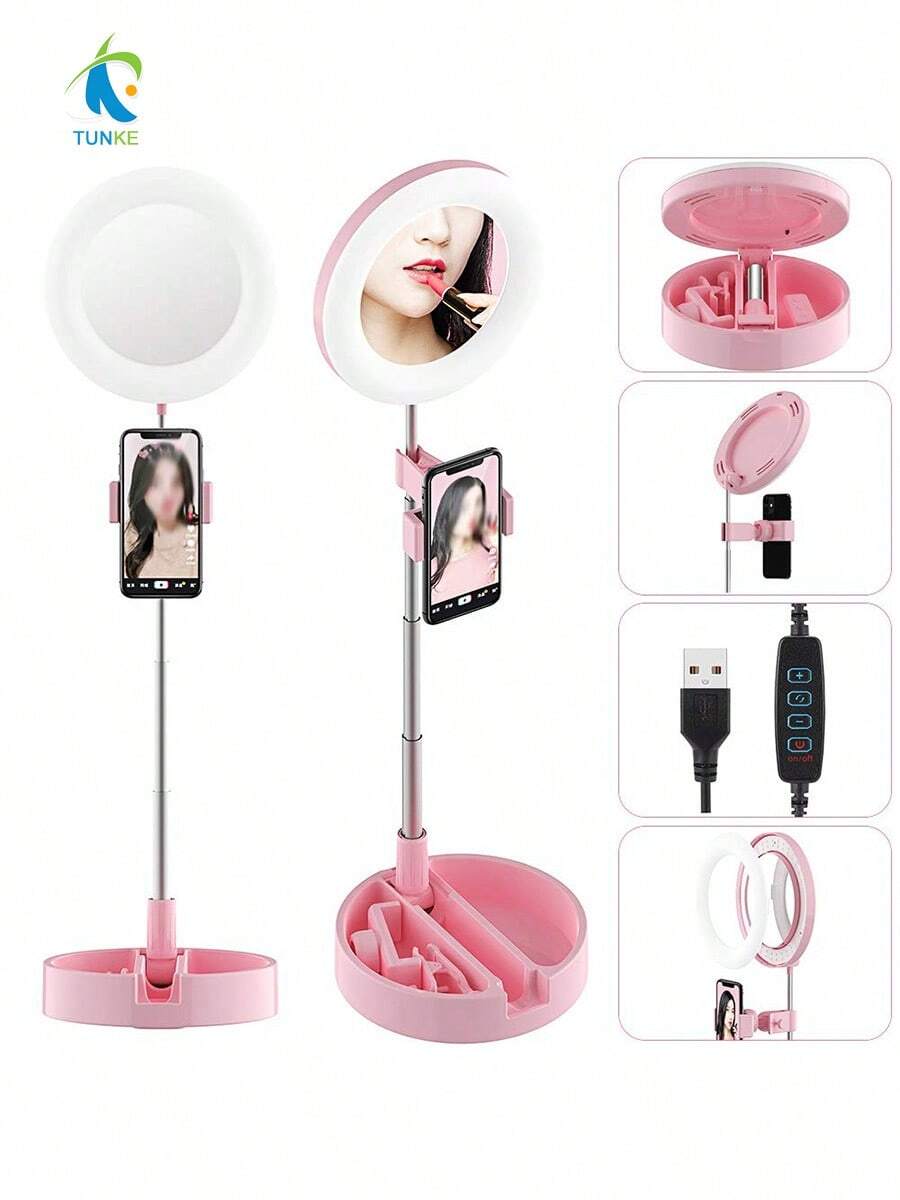 TUNKE Foldable Table Lamp, Makeup Lamp, Live Broadcasts - Pink - View 1