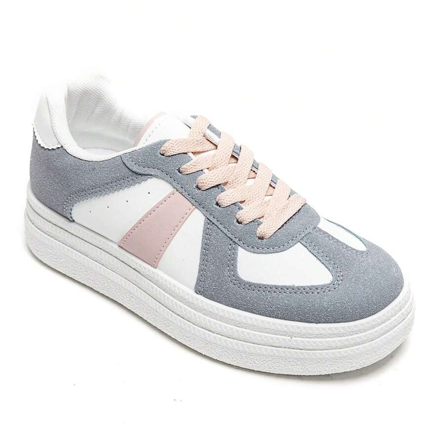 Fashionable Versatile Color Block Platform Casual Sneakers - Blue - View 1