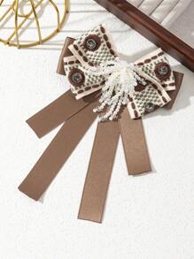 1 件优雅设计的丝带波尔卡圆点花卉流苏仿珍珠蝴蝶面料胸针，奢华珠宝胸针适合日常佩戴，约会礼物 - 經典 - 查看 9