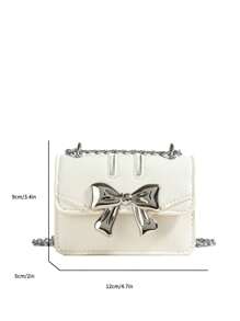 新款秋冬时尚迷你方包，蝴蝶结金属装饰，翻盖设计，双金属链条，小巧轻便，简约百搭，适合女性日常休闲使用和学生，也可作零钱包使用。 - 白色 - 查看 7