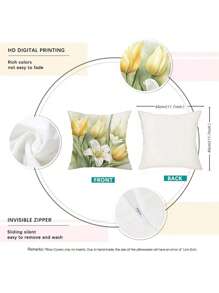 4pcs New Tulip Flower Series Pillow Case, Soft Polyester Plush Cushion Cover For Sofa