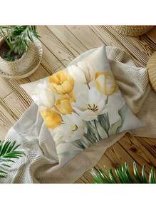 4pcs New Tulip Flower Series Pillow Case, Soft Polyester Plush Cushion Cover For Sofa