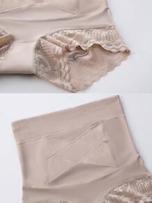 2pcs/Set Women High Waist Lace Tummy Shaping Control Panties, Postpartum Slimming Seamless Briefs, Solid Color - Multicolor - View 10
