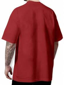 Camiseta Básica de Algodón con Cuello Redondo, Diseño de Luna y Eclipse Solar - Rojo - Ver 2
