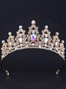 GCGIGUI 1pc Bride Gold Color Rhinestone Headpiece, Crystal Wedding Tiara Crown, Princess Birthday Adult Crown, High-End. Festival,Party - Gold - View 3