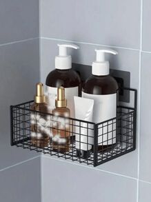 1 PC, Bathroom Shelf, No Drilling Storage Rack, Wall Mounted Basket, Iron Organizer, Shower Caddy, Kitchen Storage, Strong Load-Bearing, Space Saving, Drain And Moisture-Proof, Easy To Clean, Minimalist Style, Stylish And Beautiful, Suitable For Single Apartments, Rental Houses, Student Dormitories, Housewarming Gift, Practical Home, Organization Essential