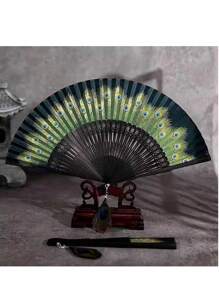 1 件夏季孔雀折扇/适合各种婚礼派对礼物 - 墨綠色 - 查看 4