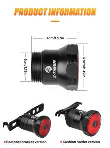 X-TIGER Bicycle Rear Light, Smart Brake Sensor LED Bicycle Taillight, Type-C Data Cable Waterproof Bicycle Backlight, Rechargeable Flashing Red Taillight For Road Cycling Commute