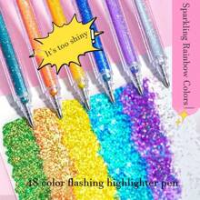48色闪光凝胶笔，彩色闪光凝胶墨水笔，适用于子弹日记、艺术、剪贴簿、霓虹金属荧光笔、成人发光凝胶笔、返校