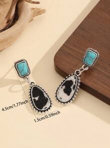 1 Pair Alloy Fuzz Turquoise Inlaid Teardrop Zebra & Cow Print Bohemian Style Dainty Earrings For Women