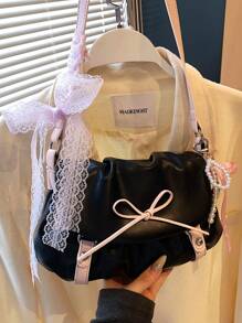 1 pieza Bolso de mujer con bloques de color y pliegues tipo nube, bolso de hombro/cruzado de estilo Y2K con lazo elegante, apropiado para festivales, citas, regalos