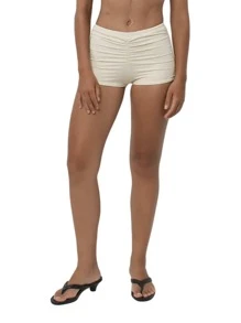 Womens Ruched Lounge Shorts Casual Low Waist Solid Color Slim Fit Mini Shorts Going Out Shorts - Yellow - View 1