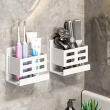 Versatile Wall-Mounted Bathroom Organizer - Plastic Storage Rack For Toothbrushes, Toothpaste, Hair Dryers & More - Multi-Functional Kitchen And Bath Accessory Holder