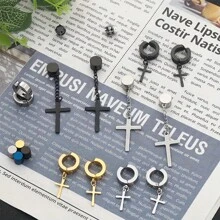 30 件朋克风格 304 不锈钢夹式无孔耳环，吊坠耳环，CZ 无孔圆形夹式耳环，男女皆宜，适合任何地方，可以作为礼物送给朋友