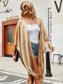 Mid-Length Faux Pearl Beach Kimono Cover Up, Sun Protection - Gold - View 3