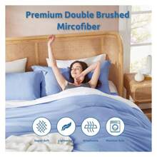 Calm Blue Duvet Cover Queen Size - Soft Double Brushed Queen Duvet Cover Set, 3 Piece, With Button Closure, 1 Duvet Cover 90x90 Inches And 2 Pillow Shams