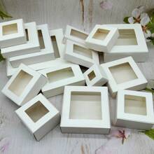 10pcs/Pack White Cardboard Gift Display Packaging Boxes With Transparent PVC Window For Handmade Jewelry Craft Packaging - White Square Window Box - View 4