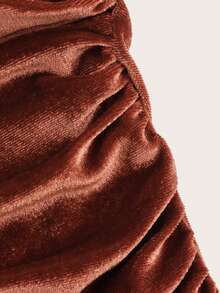 Váy yếm nhung nhún hở lưng, Xuân/Hè - màu nâu - Xem 4