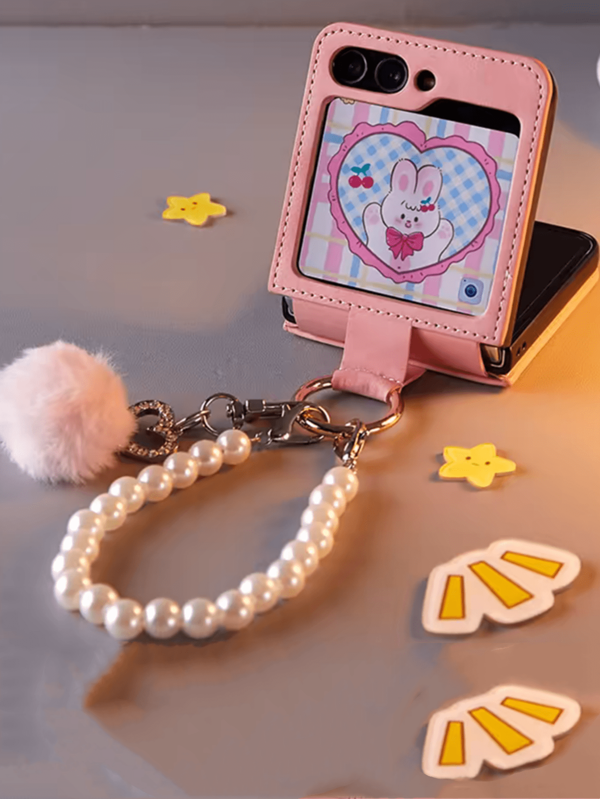 Compatible With Samsung Galaxy Z Flip 5 Phone Case Pink Fashionable With Hanging Chain, Foldable Screen Protector Phone Case Galaxy Z Flip 6
