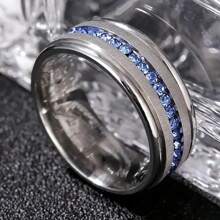 1 Fashionable 8mm Men's Stainless Steel Wedding Engagement Ring, With A Frosted Surface Inlaid With 1 Circle Of Blue Synthetic Cubic Zirconia, Which Is Very Beautiful And The Best Holiday Gift