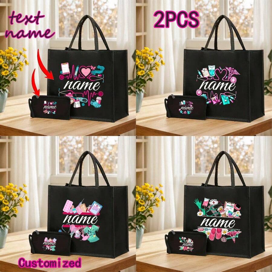 2025 New Customizable Alphabet Medical Worker Tote Bag | Linen Lining | Nurse First Aid Kit Doctor Commuting Equipment | Machineable Multi-Functional Mommy Bag, Linen Bag For Wallet