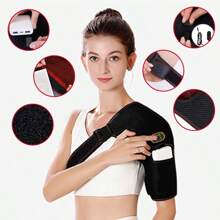 男女通用 USB 供电加热肩部按摩器，3 种振动和加热设置，适合运动和送礼 - 黑色 - 查看 3