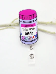 1pc Retractable Medicine Badge Reel Holder - ID Clip, Name Tag, Nurse Doctor Volunteer Employee Accessory, Easy To Use, And Convenient - Purple - View 1