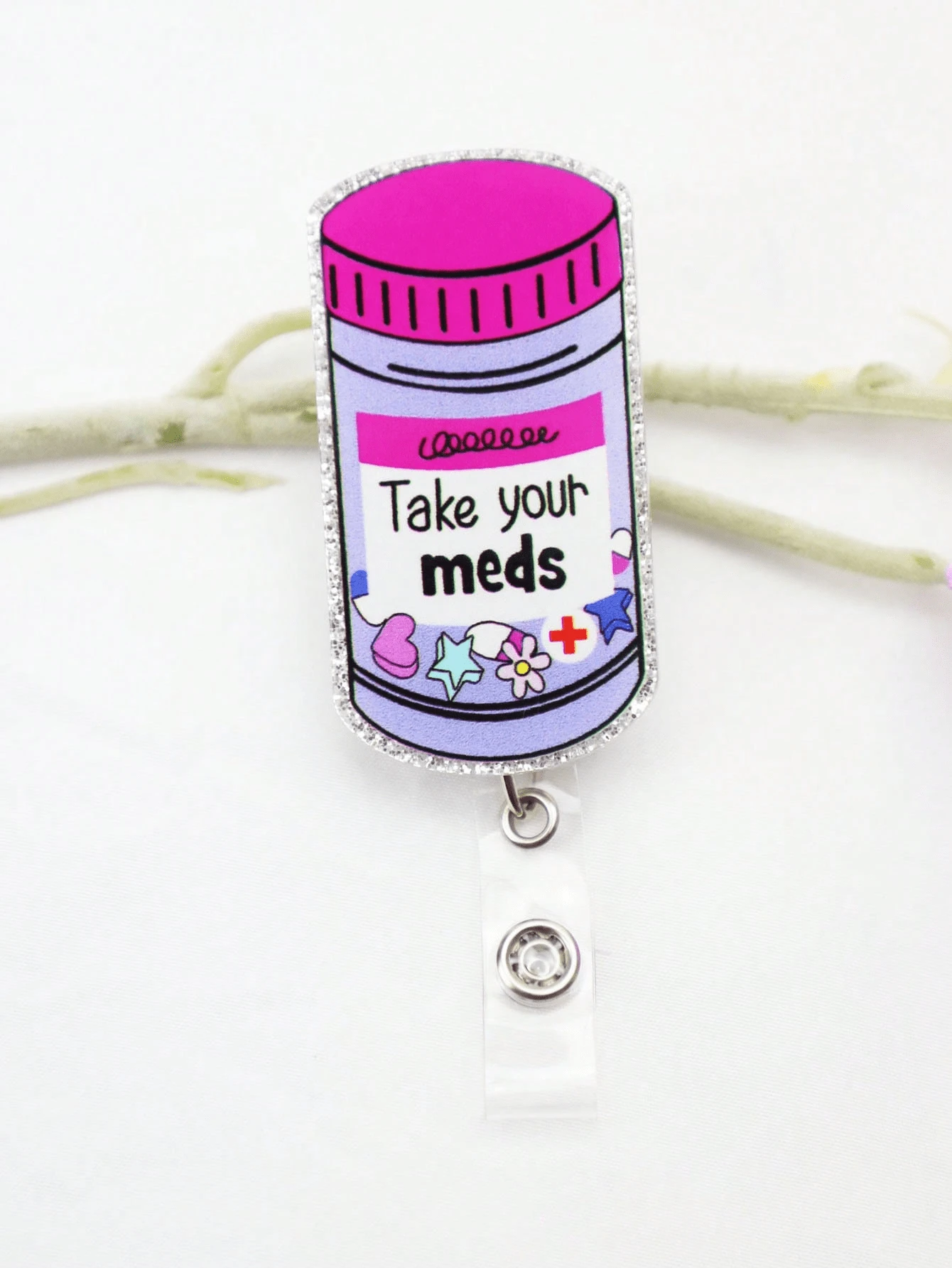 1pc Retractable Medicine Badge Reel Holder - ID Clip, Name Tag, Nurse Doctor Volunteer Employee Accessory, Easy To Use, And Convenient - Purple - View 1