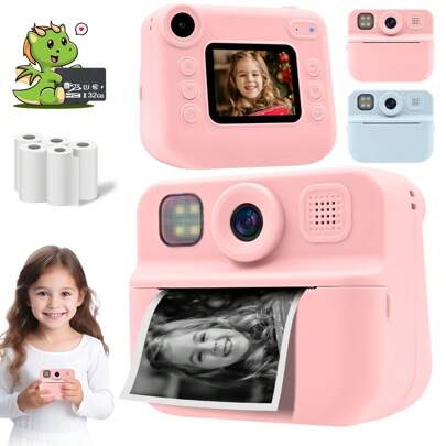 男孩和女孩的儿童即时打印，带打印纸的高清镜头数码相机，适合 6-12 岁以上幼儿和青少年的圣诞生日礼物玩具，外出与朋友玩耍的绝佳选择，留下美好瞬间即时打印相机