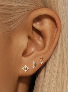 3 Singles Star 925 Sterling Silver Hypoallergenic Earring For Women Sweet Style Stud Earring Suitable For Wedding Bridal Jewelry - Gold - View 10