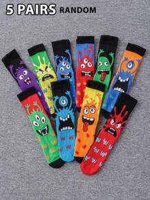 5/10 Pairs Men's Whimsical Monster Crew Socks - Playful Color Block Crew Socks All-Season Combo Pack (Fun Bump Design), Fall - Multicolor - View 11