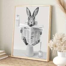 1pc Easter Humor Charming Bunny Reading Newspaper Canvas Art Poster, Wall Decoration For Bathroom, Bedroom, Kitchen, Living Room, Office And Cafe, Perfect Room Decoration Gifts Birthday Graduation