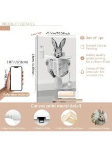 1pc Easter Humor Charming Bunny Reading Newspaper Canvas Art Poster, Wall Decoration For Bathroom, Bedroom, Kitchen, Living Room, Office And Cafe, Perfect Room Decoration Gifts Birthday Graduation