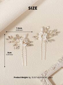 2pcs/Set Vintage Palace Style Soft Ceramic Braid Hairpins, Bridal/Bridesmaid Hair Accessory - Silver - View 7