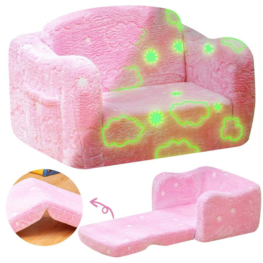 Children's Small Ofa, The Best Choice For Children's Birthday Gifts, Stretchable Cushion, Sofa And Sofa Bed In One, Multi. Functional Memory Sponge Sofa, Suitable For Living Room, Bedroom, Game Room Home Furniture - 粉色 - 查看 1