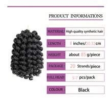 1 pieza 20 raíces Trenzas de cabello sintético Ombre Jumpy Wand Curl de 8 pulgadas, rizado corto y rizado grande, trenzas jamaicanas con giro previo, extensiones de cabello trenzado rizado corto tipo bob para mujeres (Negro, 1/3/5 piezas)