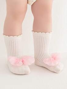 1 Pair Toddler Soft Comfortable Floor Socks, Girls Lace Bow Loose Socks, Versatile Daily Wear
