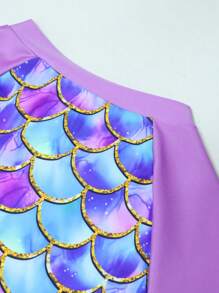 New Style Girls' Long Sleeve One-Piece Swimsuit, Fish Scale Print - Multicolor - View 7