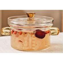 1个1900ml汤锅+1个450ml炖盅带刻度玻璃蒸蛋碗，家用透明水果沙拉碗带盖玻璃锅，可用电陶炉加热，高硼硅玻璃炖盅带刻度婴儿辅食锅，专用家用透明蒸蛋碗，用于炖燕窝。