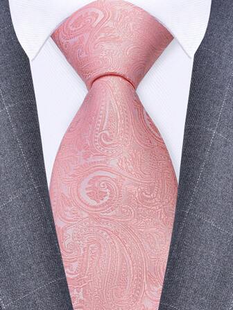 1pc 8cm Width Men's Blush Pink Rose Gold Paisley Pattern Necktie, Fashionable & Personalized Tie For Wedding, Party, Events Men Necktie
