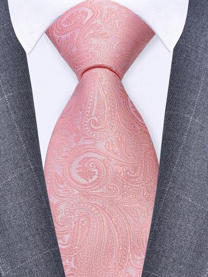1pc 8cm Width Men's Blush Pink Rose Gold Paisley Pattern Necktie, Fashionable & Personalized Tie For Wedding, Party, Events Men Necktie