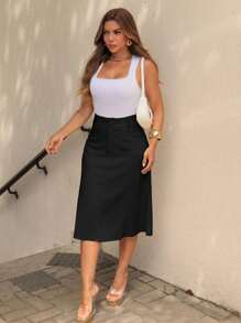 EMILI LULU RUNS4 Women's Viscose And Cotton Midi Skirt - Summer Elegance - Black - View 2