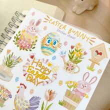 3 STUKS Handgemaakt Stickervel - Pasen | Esthetische Stationery Stickers Met Konijntjes En Bloemen. Geweldig Voor Dagboeken, Enveloppen En Kaarten